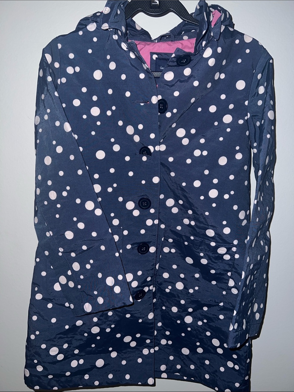 GAP Kids Navy Blue Polka Dot Raincoat with Pink Lining XXL (14-16)